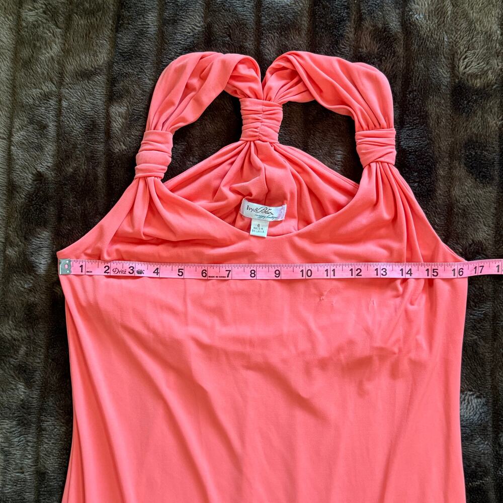 Ivy & Blu‎ Maggy Boutique 6 Tangerine Stretch Knit Halter Dress Bunched Straps - Picture 7 of 11